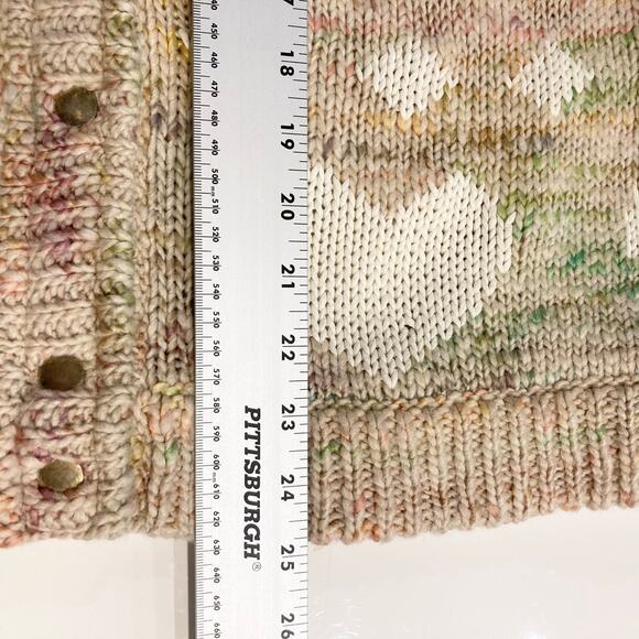 Nwot LOVESHACKFANCY Cardigan M Pink White-Hearts Gold-Snap-Up Wool Cotton Pocket - Picture 15 of 16